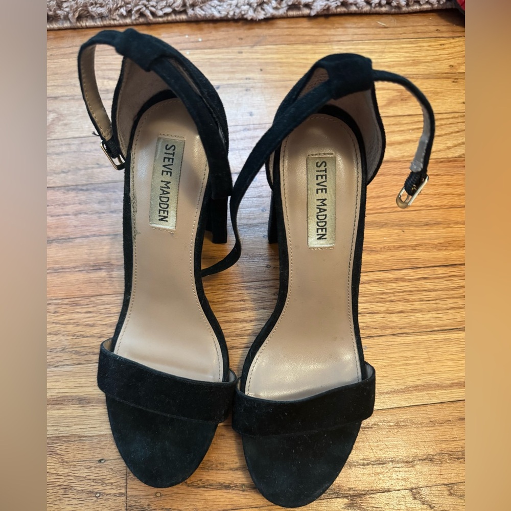 Steve Madden Black Suede Ankle Strap Heels